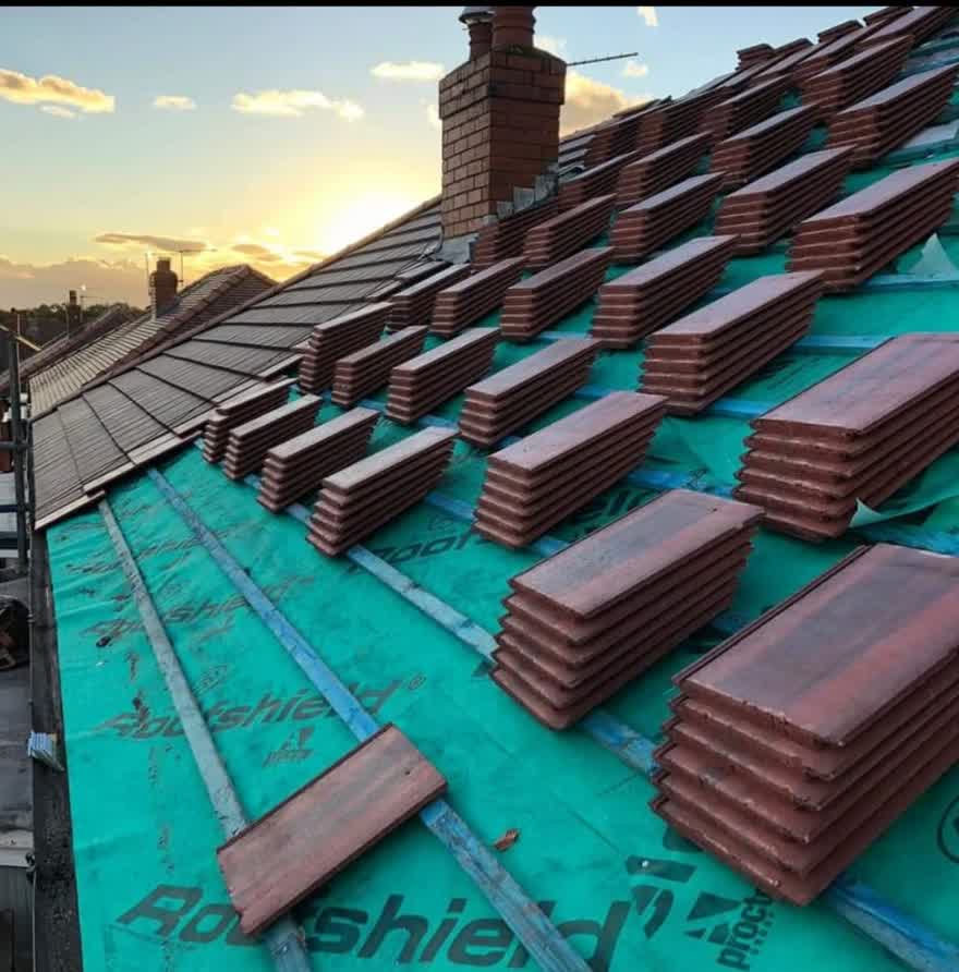 New tiles loaded out in stacks across the membrane at the end of the day